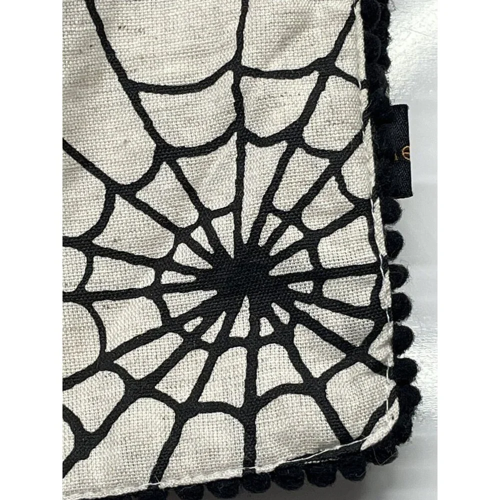 Black Spider Web Black Beaded Halloween Table Runner Hallow Home 71” x‎ 17”  EL1